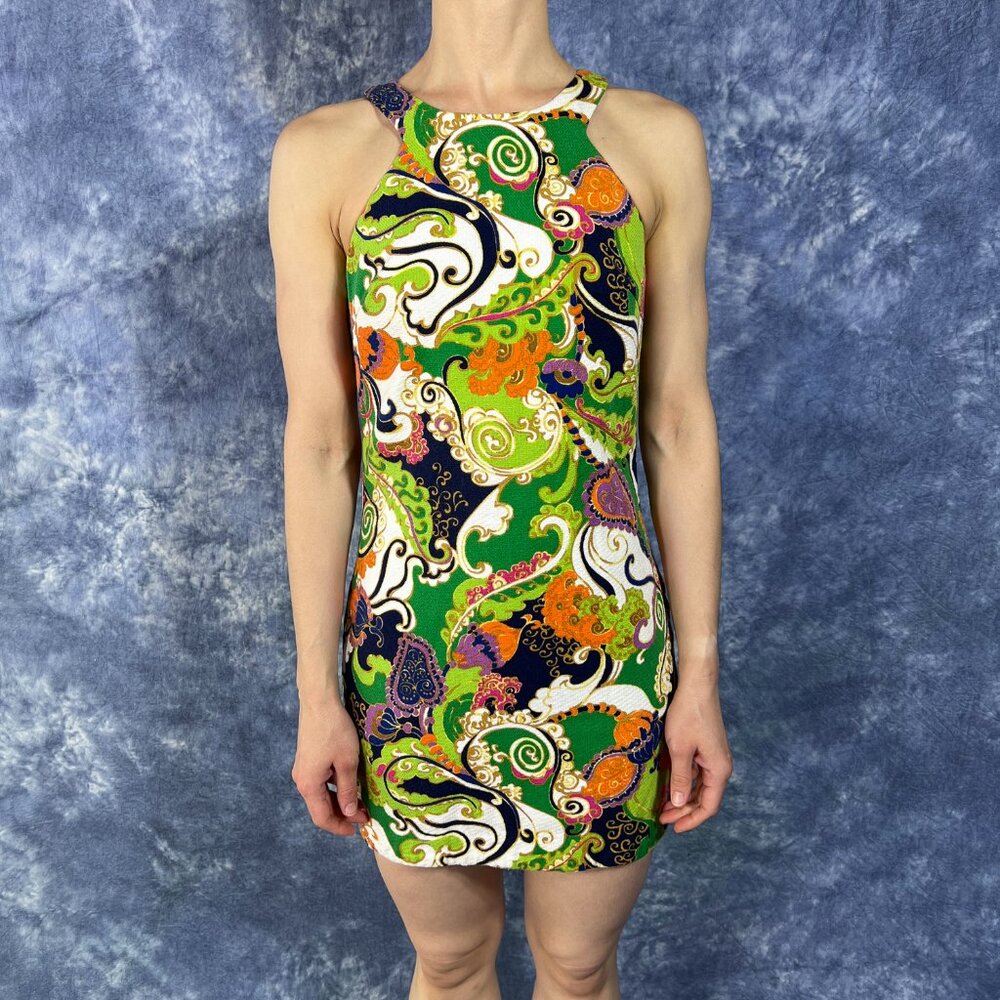 Trina Turk Colorful Paisley Dress Sz 2 Green Purple Tropical